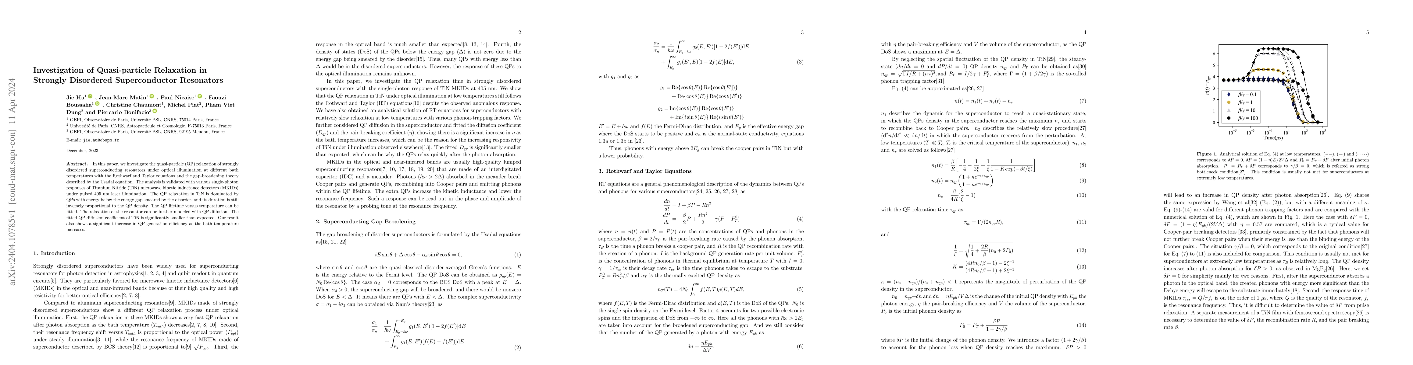 Thumbnail for Investigation of Quasi-particle Relaxation in Strongly Disordered
  Superconductor Resonators