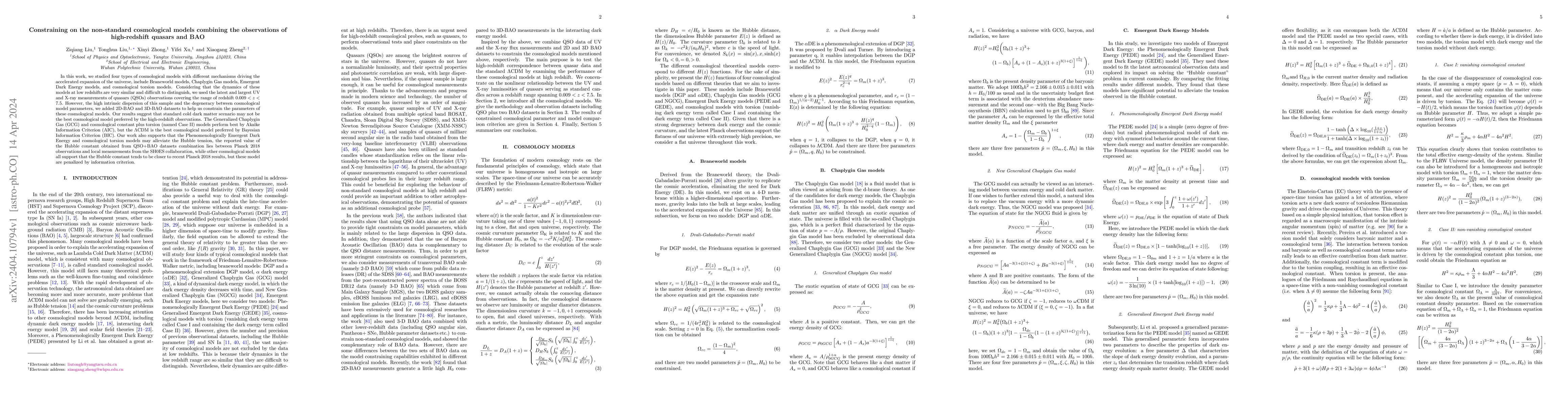 Thumbnail for Constraining on the non-standard cosmological models combining the
  observations of high-redshift quasars and BAO