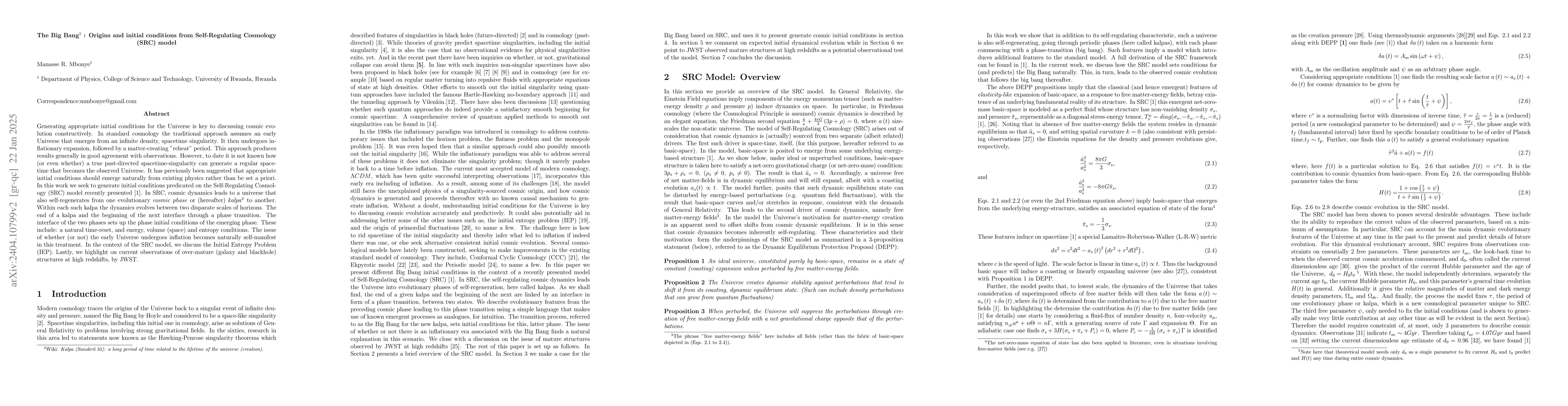 Thumbnail for The Big Bang: Origins and initial conditions from Self-Regulating
  Cosmology (SRC) model