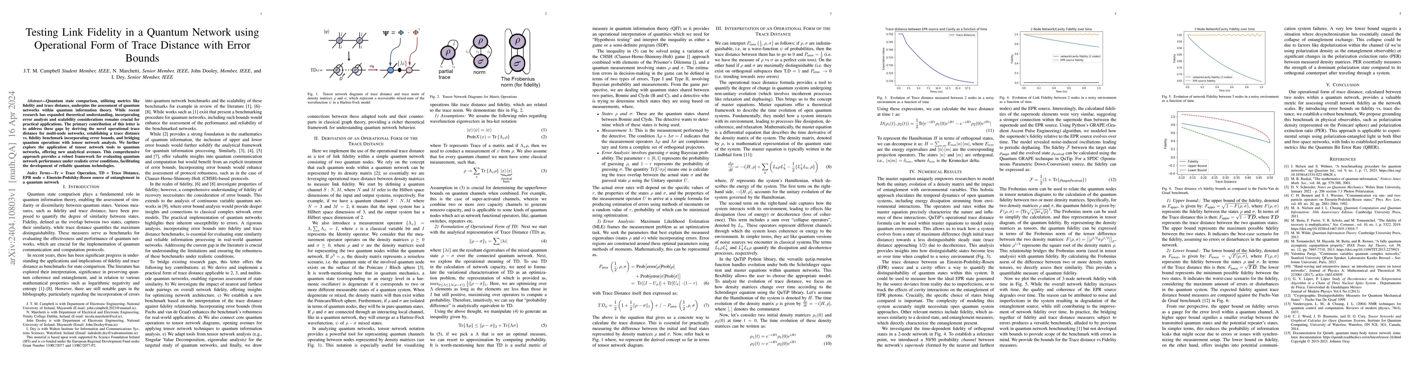 Thumbnail for Testing Link Fidelity in a Quantum Network using Operational Form of
  Trace Distance with Error Bounds