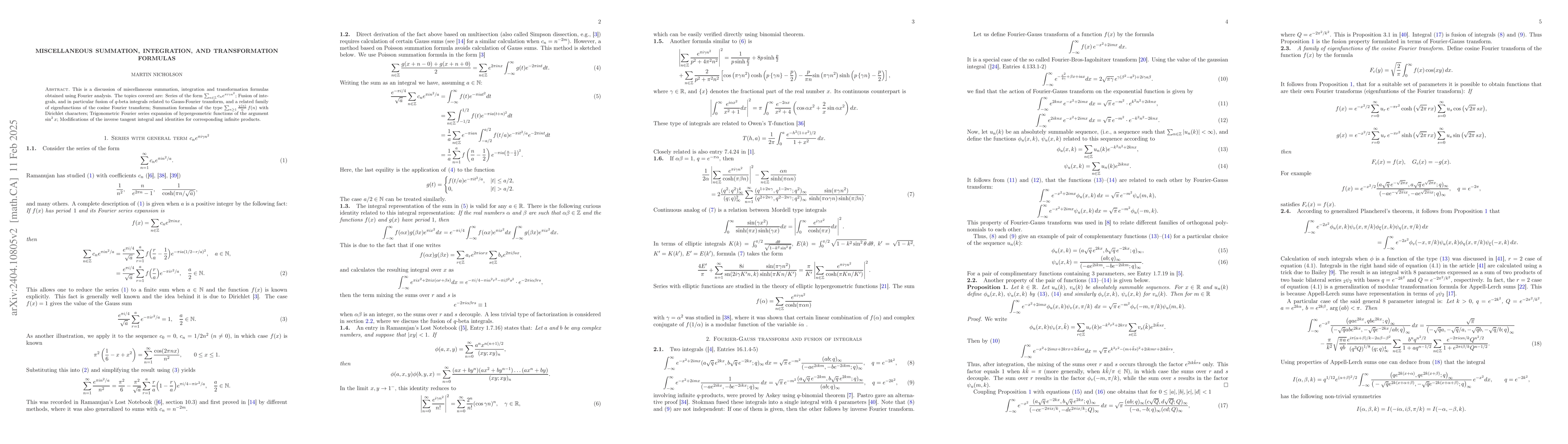Thumbnail for Miscellaneous summation, integration, and transformation formulas