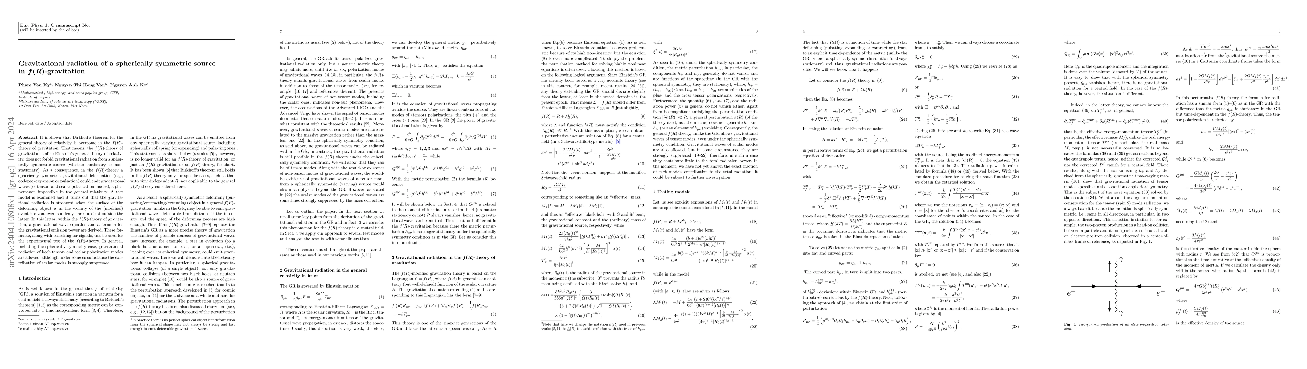 Thumbnail for Gravitational radiation of a spherically symmetric source in
  $f(R)$-gravitation
