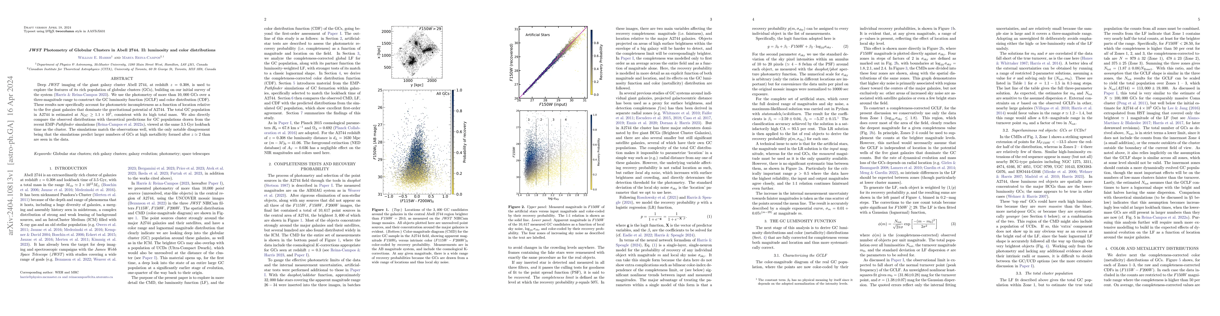 Thumbnail for JWST Photometry of Globular Clusters in Abell 2744. II: luminosity and
  color distributions