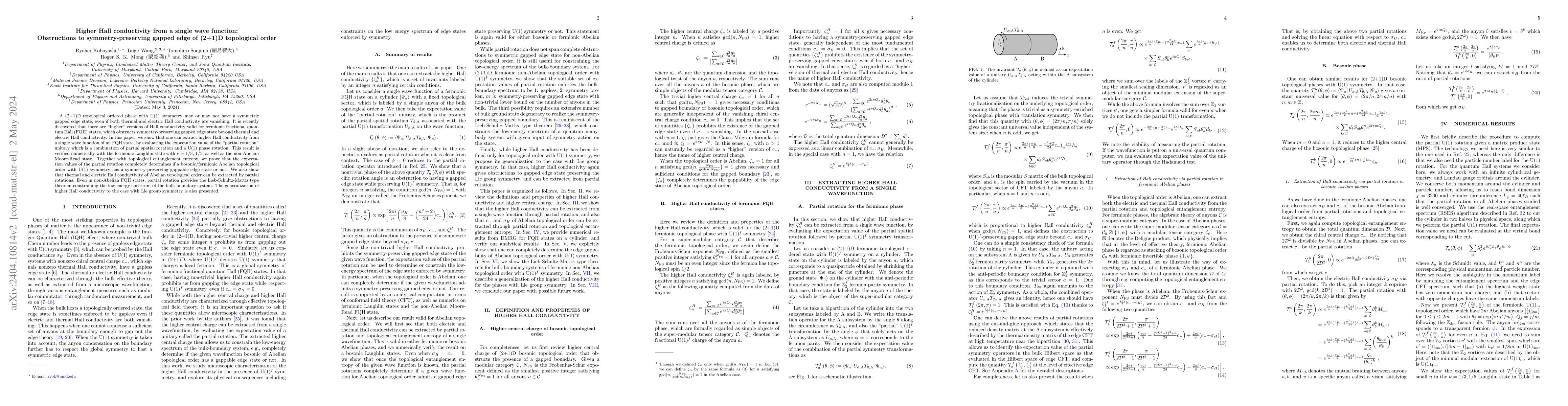 Thumbnail for Higher Hall conductivity from a single wave function: Obstructions to
  symmetry-preserving gapped edge of (2+1)D topological order