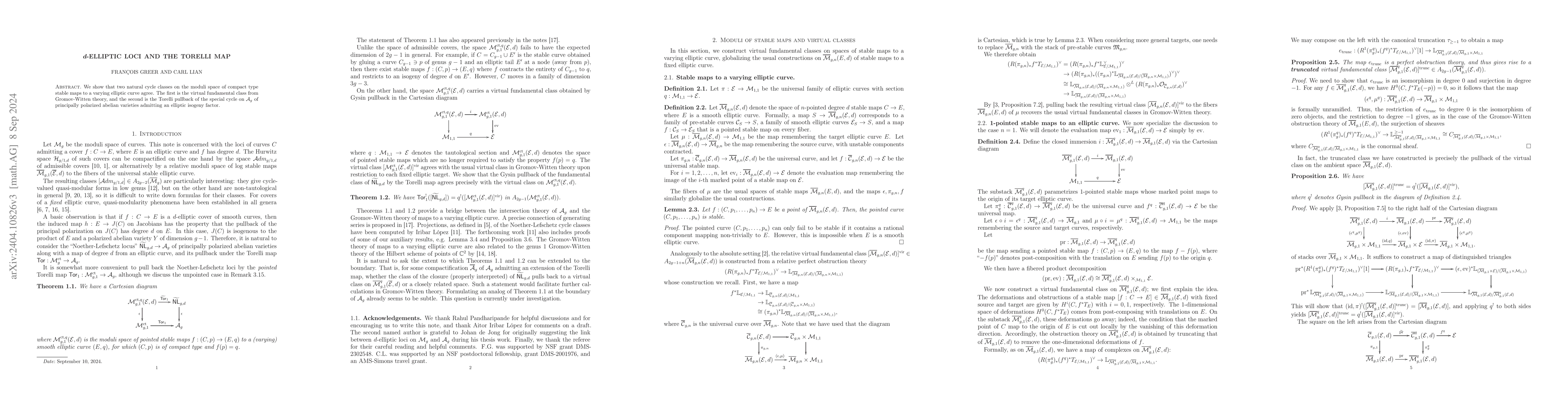 Thumbnail for $d$-elliptic loci and the Torelli map