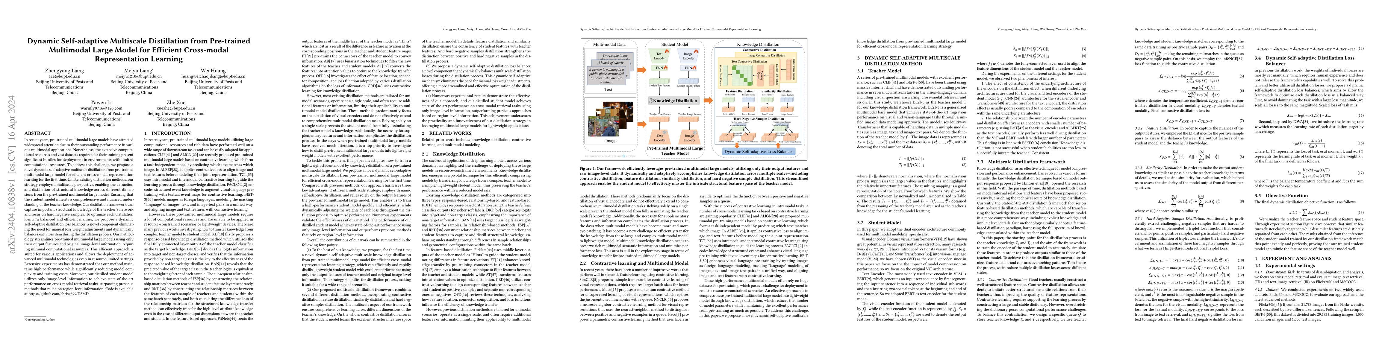 Thumbnail for Dynamic Self-adaptive Multiscale Distillation from Pre-trained
  Multimodal Large Model for Efficient Cross-modal Representation Learning