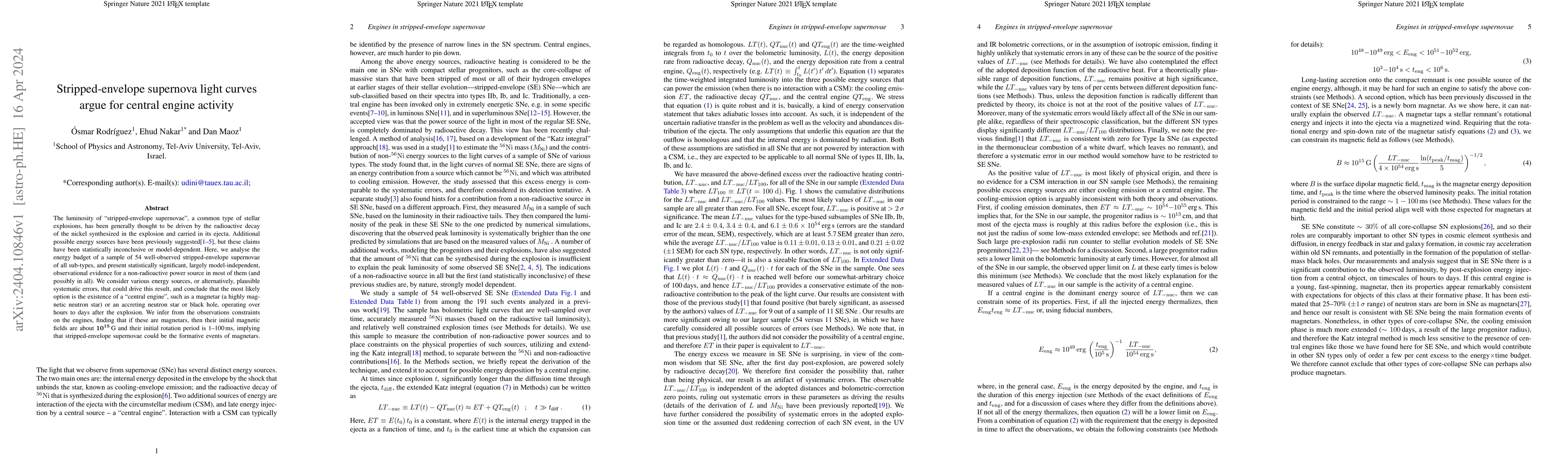 Thumbnail for Stripped-envelope supernova light curves argue for central engine
  activity