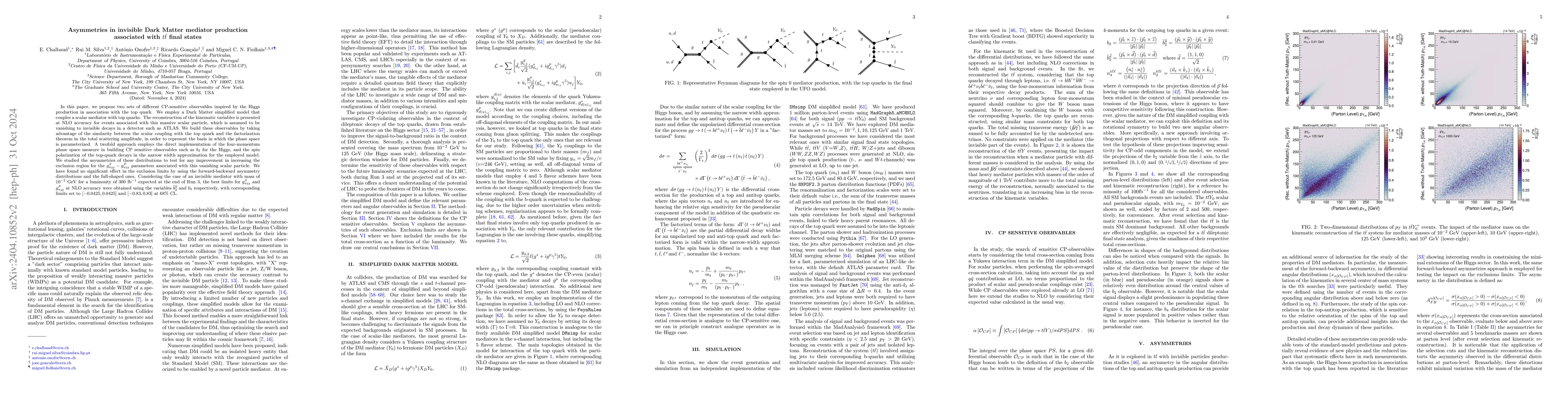 Thumbnail for Asymmetries in invisible Dark Matter mediator production associated with
  $t \bar{t}$ final states