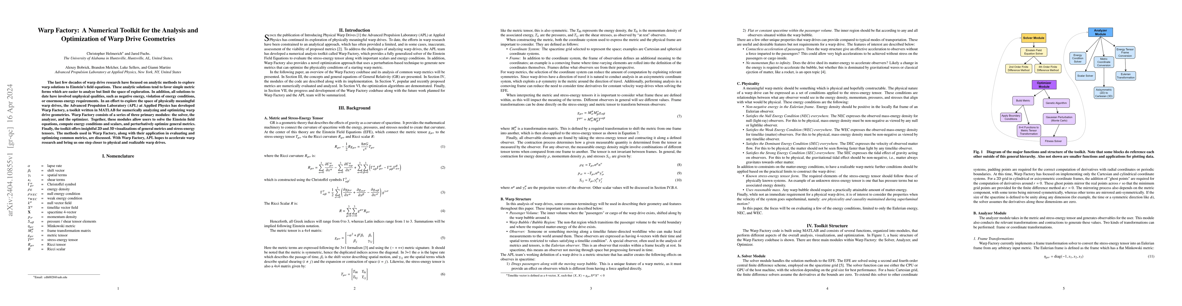 Thumbnail for Warp Factory: A Numerical Toolkit for the Analysis and Optimization of
  Warp Drive Geometries
