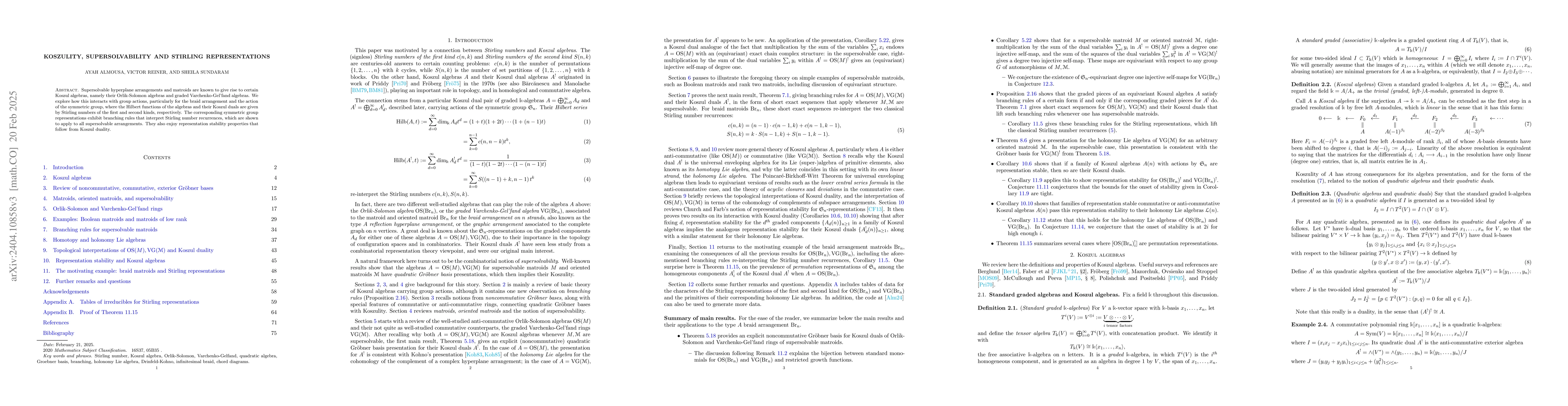 Thumbnail for Koszulity, supersolvability, and Stirling representations