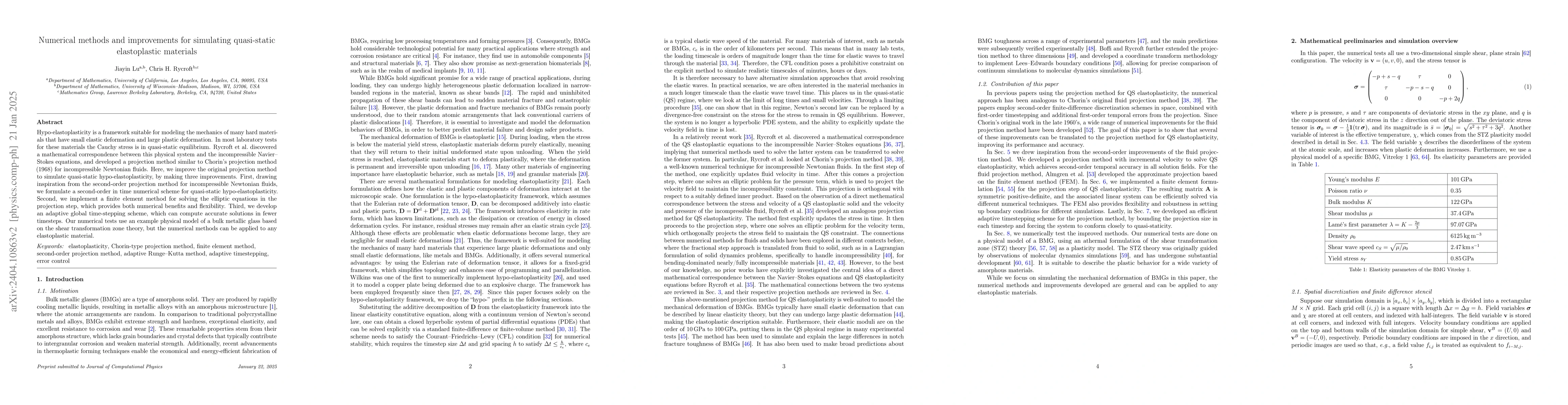 Thumbnail for Numerical methods and improvements for simulating quasi-static
  elastoplastic materials