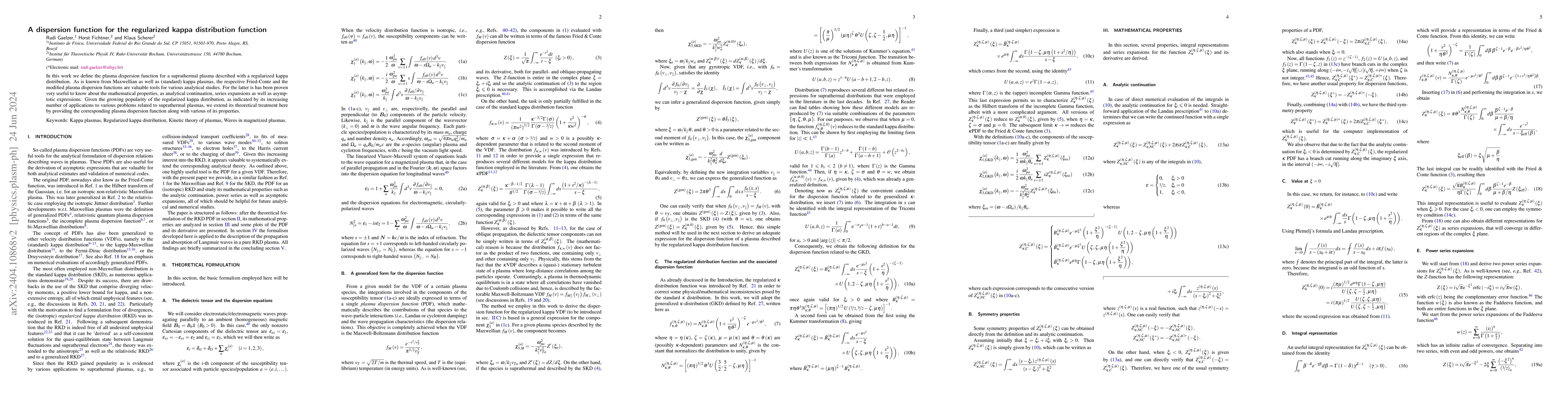 Thumbnail for A dispersion function for the regularized kappa distribution function