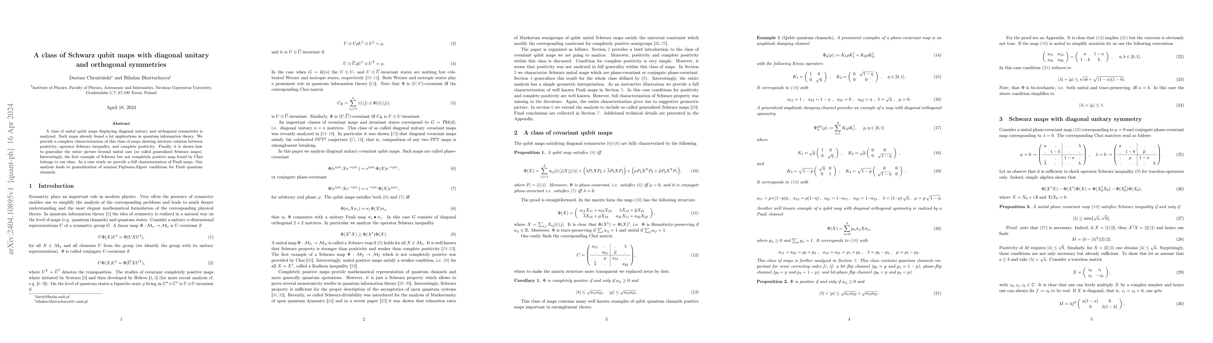 Thumbnail for A class of Schwarz qubit maps with diagonal unitary and orthogonal
  symmetries