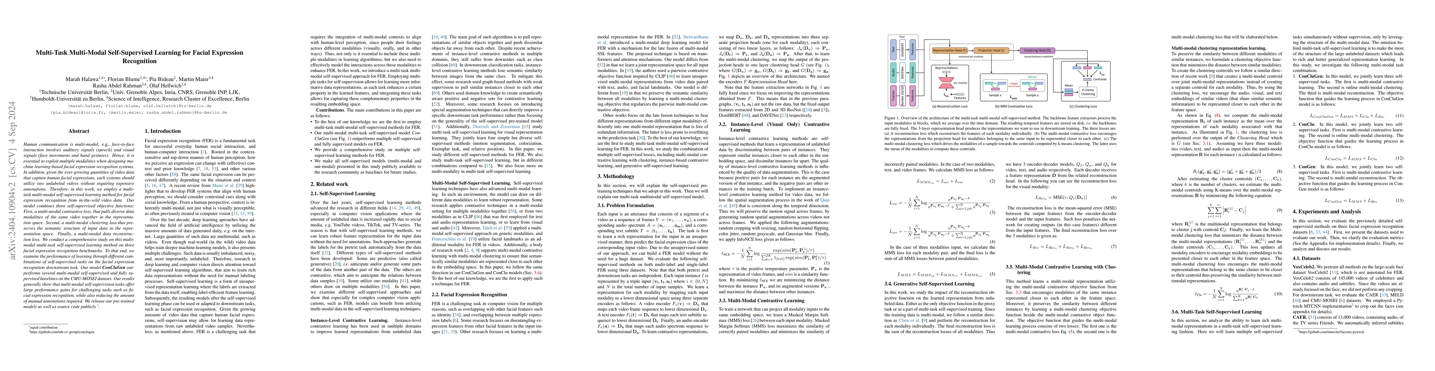 Thumbnail for Multi-Task Multi-Modal Self-Supervised Learning for Facial Expression
  Recognition