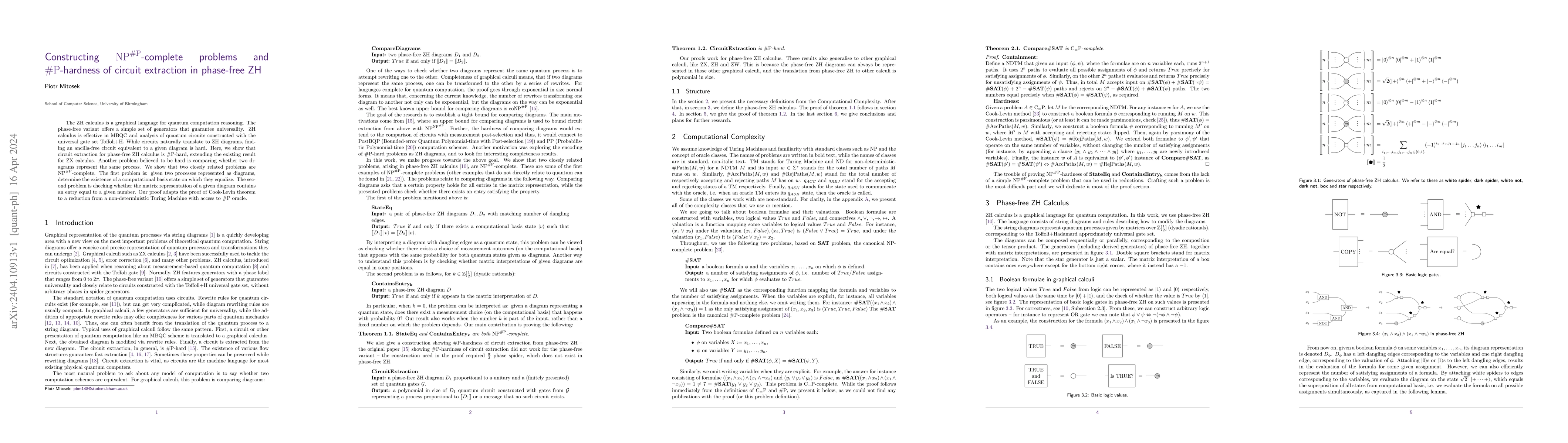 Thumbnail for Constructing $\mathrm{NP}^{\mathord{\#}\mathrm P}$-complete problems and
  ${\mathord{\#}\mathrm P}$-hardness of circuit extraction in phase-free ZH
