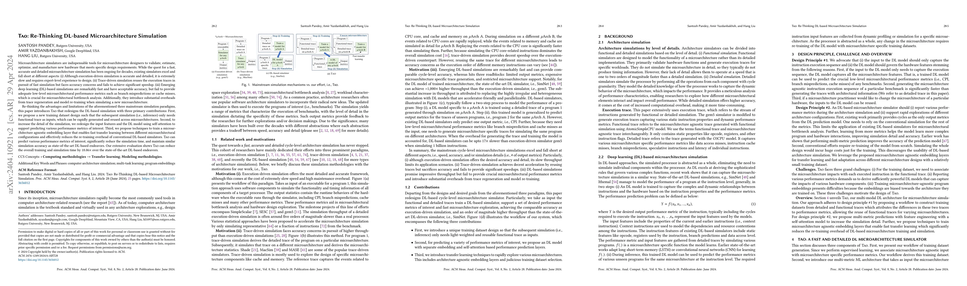 Thumbnail for Tao: Re-Thinking DL-based Microarchitecture Simulation