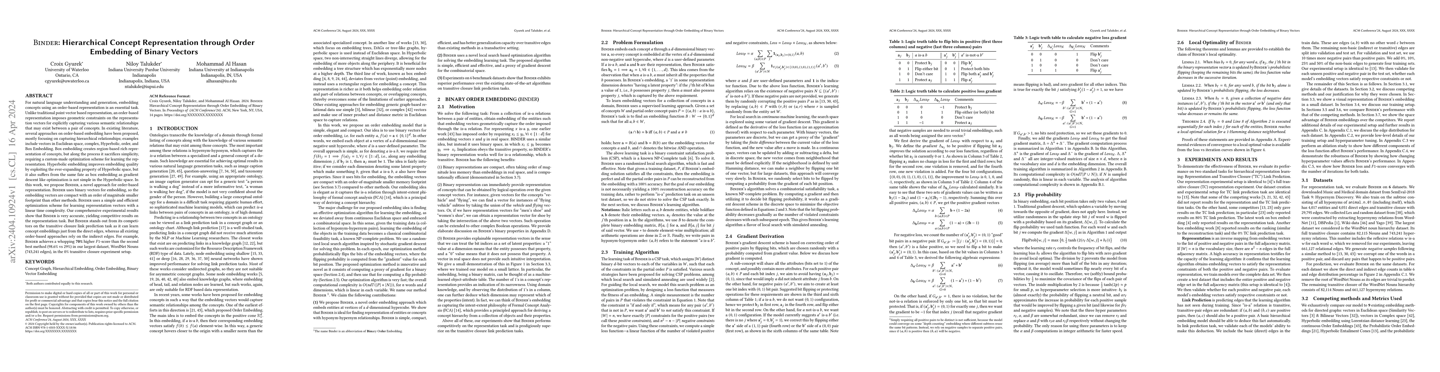 Thumbnail for Binder: Hierarchical Concept Representation through Order Embedding of
  Binary Vectors