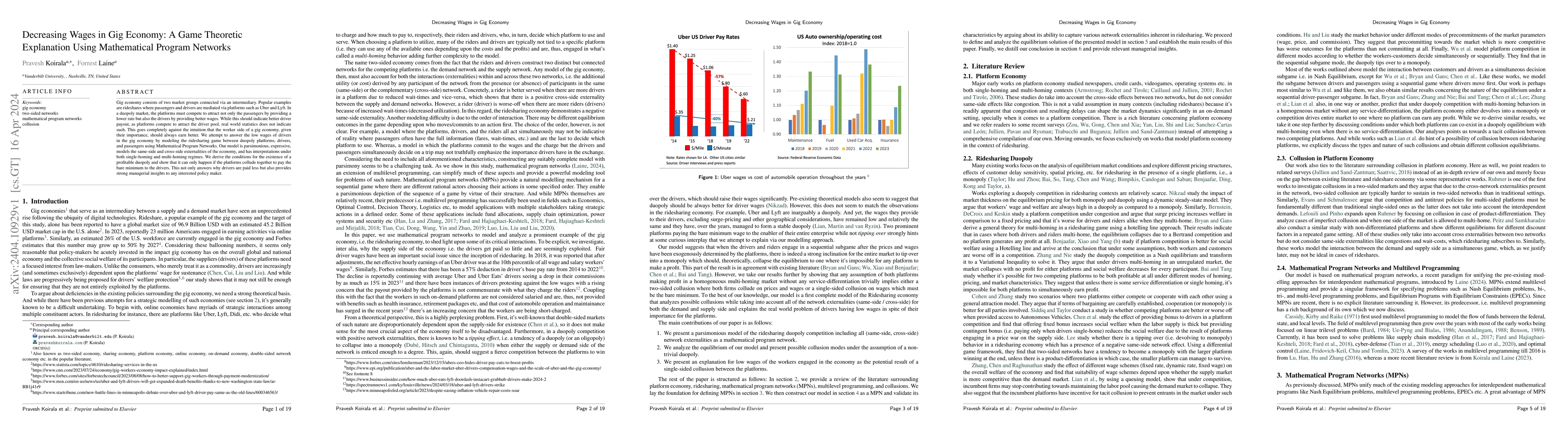 Thumbnail for Decreasing Wages in Gig Economy: A Game Theoretic Explanation Using
  Mathematical Program Networks