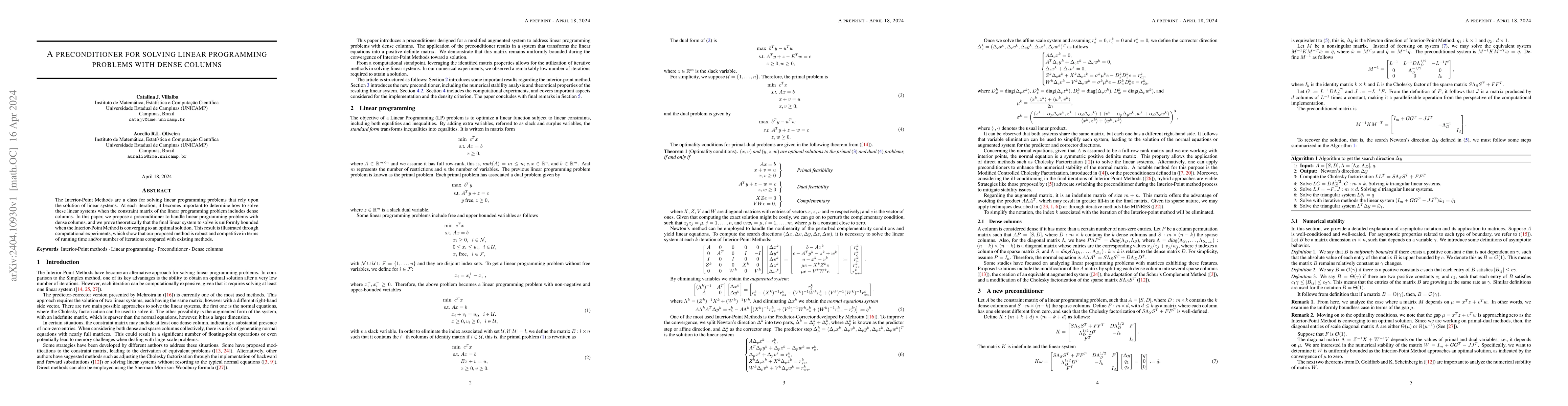 Thumbnail for A preconditioner for solving linear programming problems with dense
  columns