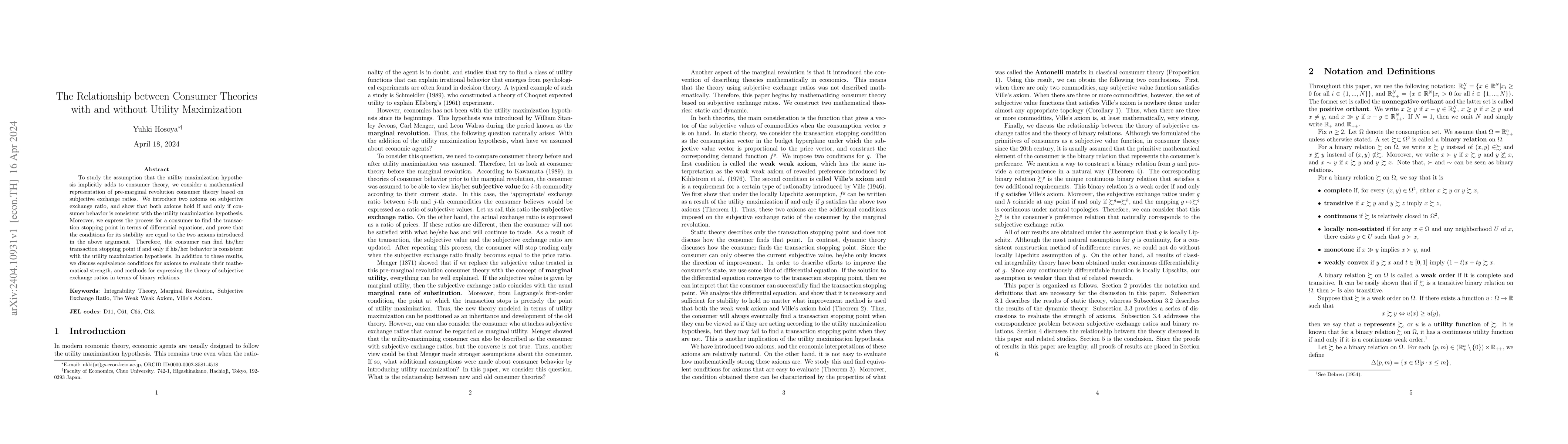 Thumbnail for The Relationship between Consumer Theories with and without Utility
  Maximization
