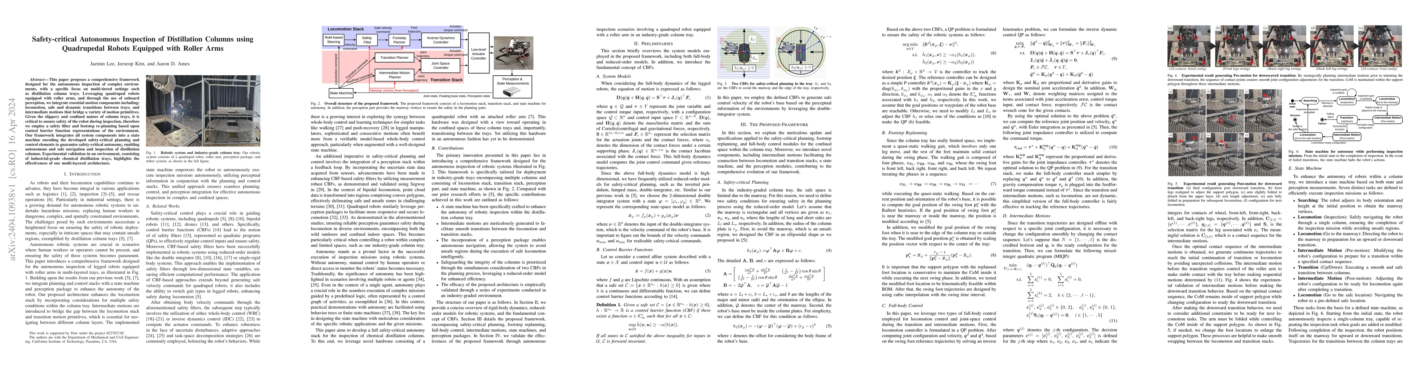 Thumbnail for Safety-critical Autonomous Inspection of Distillation Columns using
  Quadrupedal Robots Equipped with Roller Arms