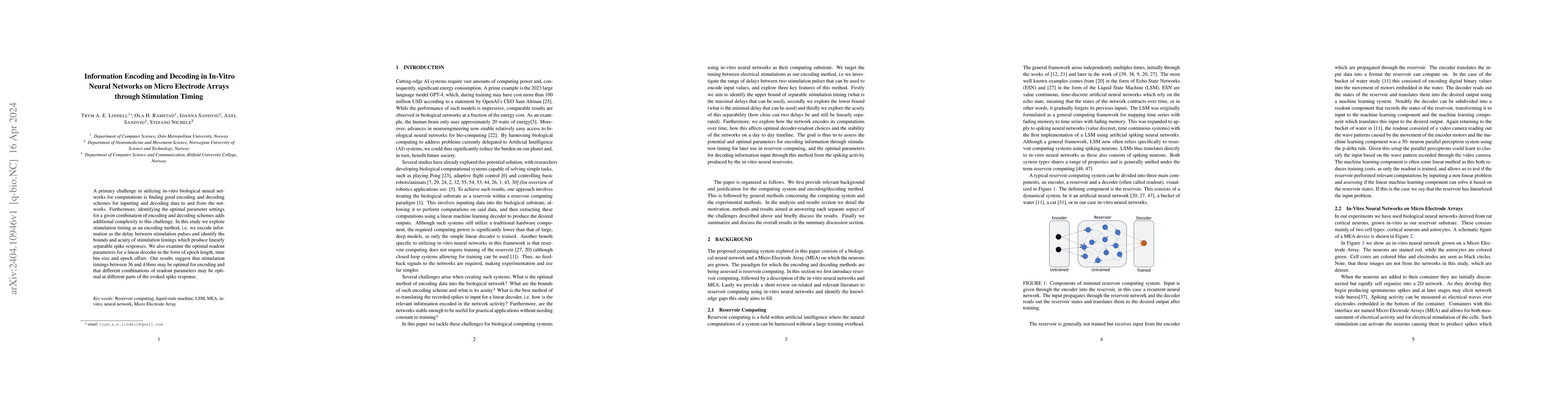 Thumbnail for Information encoding and decoding in in-vitro neural networks on micro
  electrode arrays through stimulation timing