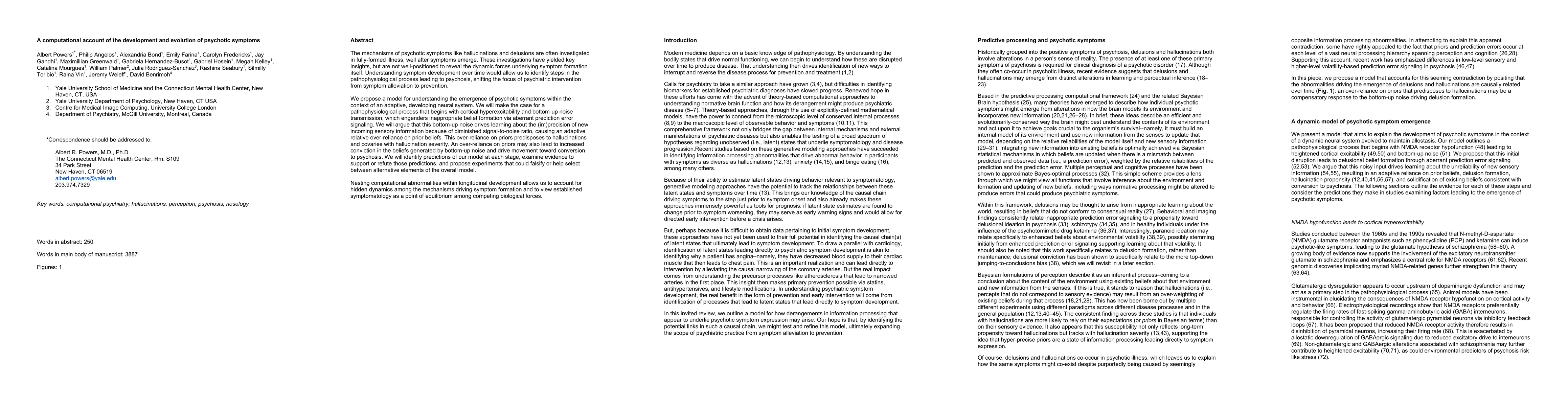 Thumbnail for A computational account of the development and evolution of psychotic
  symptoms