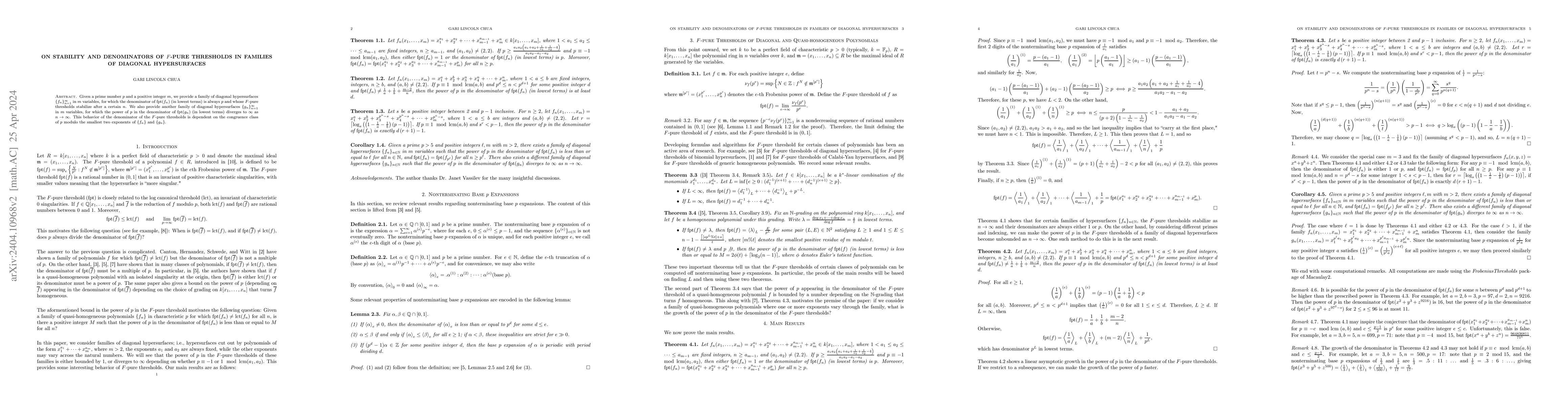 Thumbnail for On Stability and Denominators of F-pure thresholds in Families of
  Diagonal Hypersurfaces
