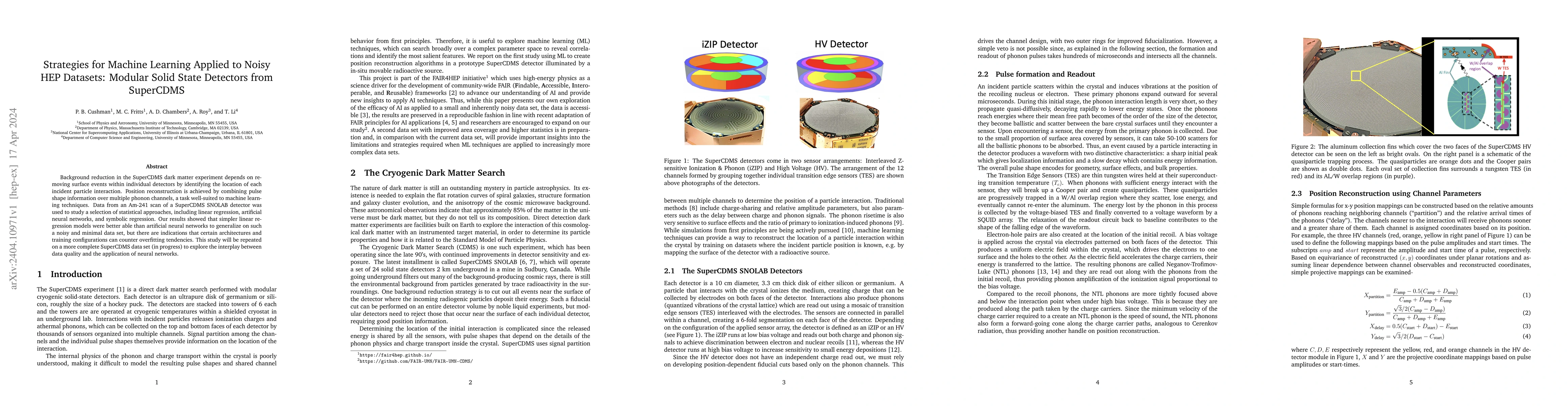 Thumbnail for Strategies for Machine Learning Applied to Noisy HEP Datasets: Modular
  Solid State Detectors from SuperCDMS