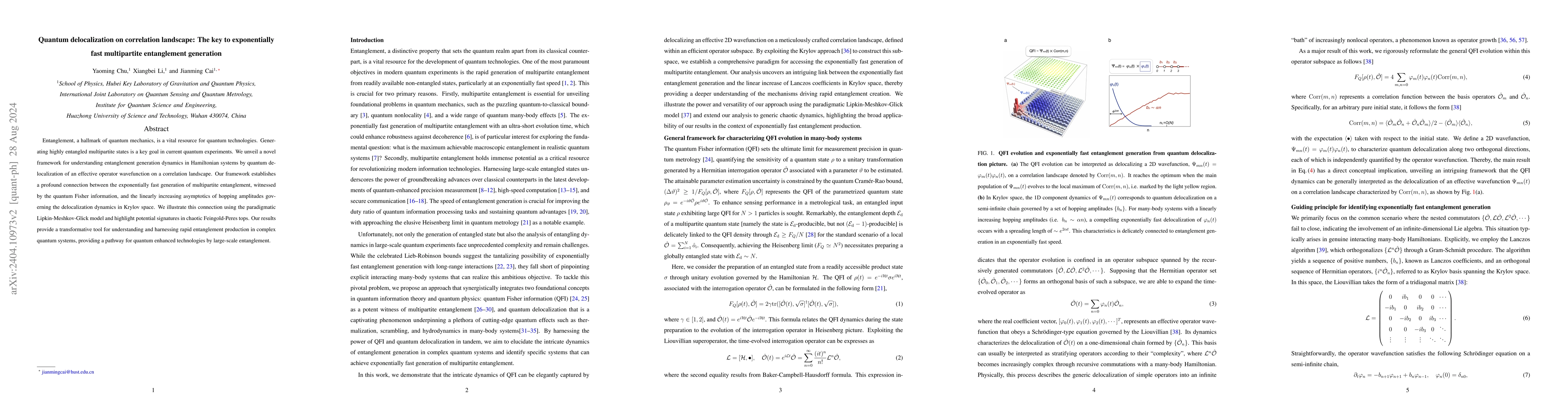 Thumbnail for Quantum delocalization on correlation landscape: The key to
  exponentially fast multipartite entanglement generation