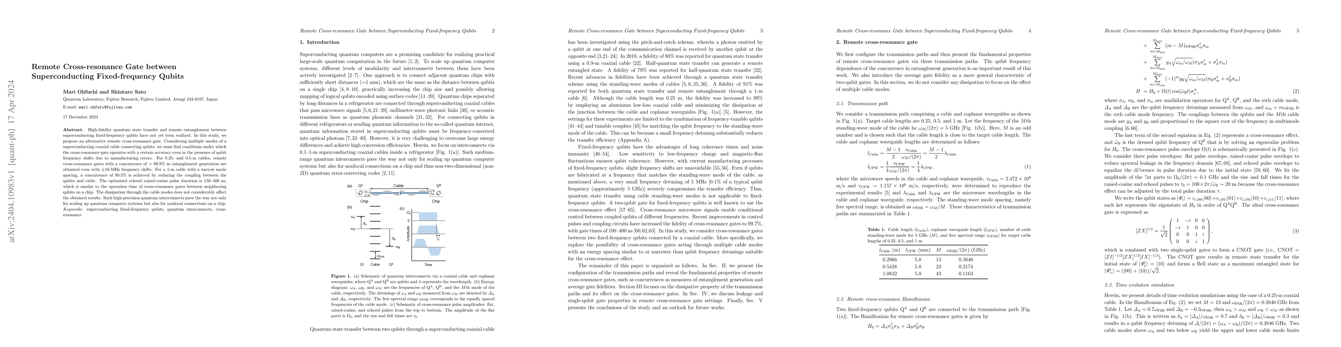 Thumbnail for Remote Cross-resonance Gate between Superconducting Fixed-frequency
  Qubits