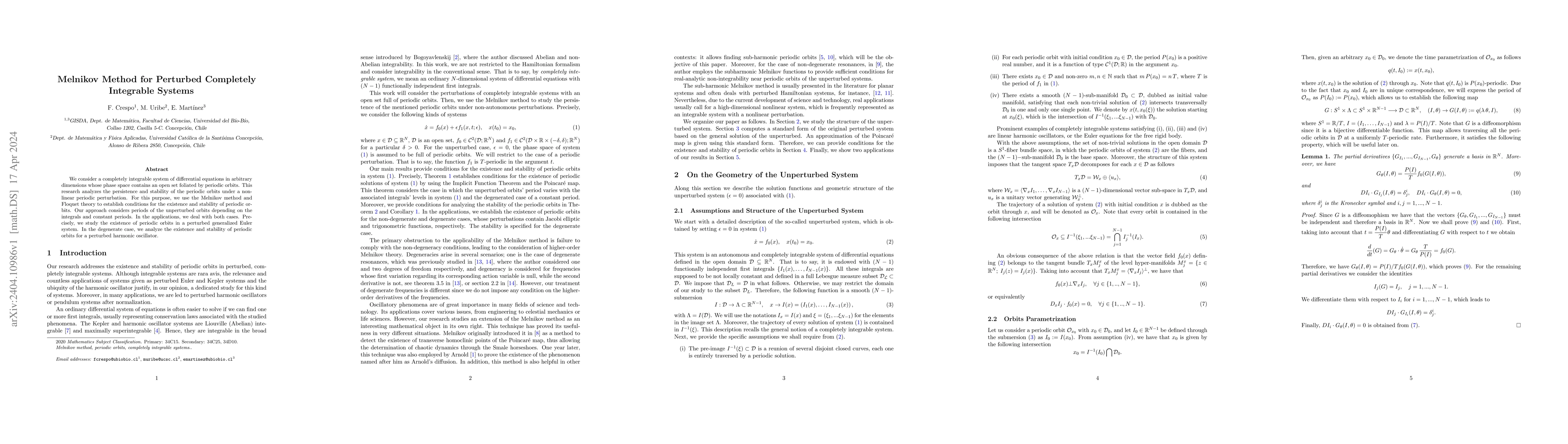 Thumbnail for Melnikov Method for Perturbed Completely Integrable Systems