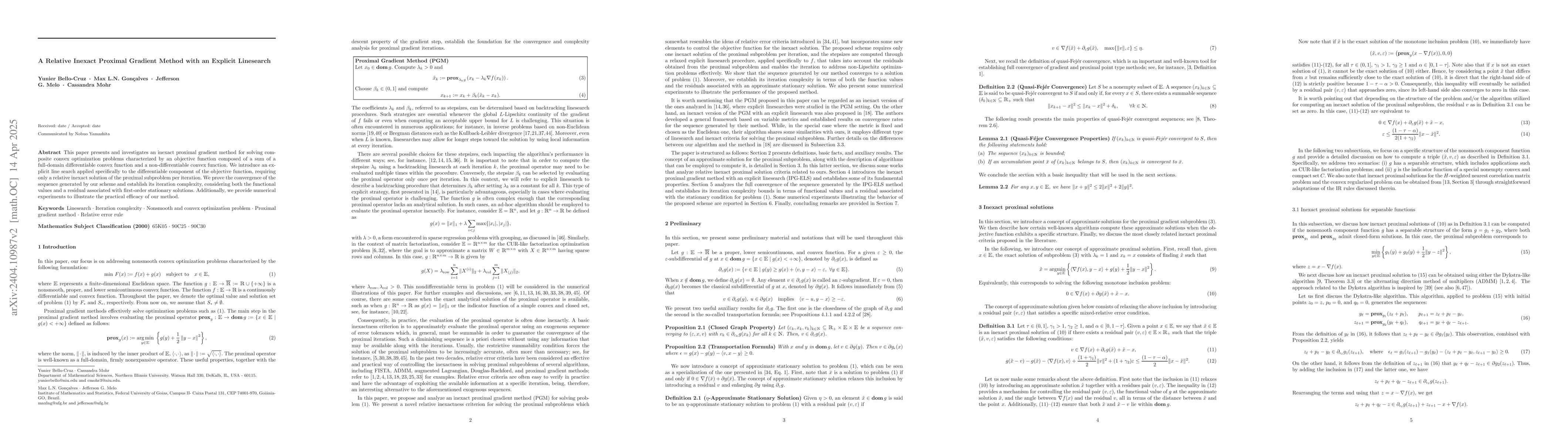 Thumbnail for A Relative Inexact Proximal Gradient Method With an Explicit Linesearch
