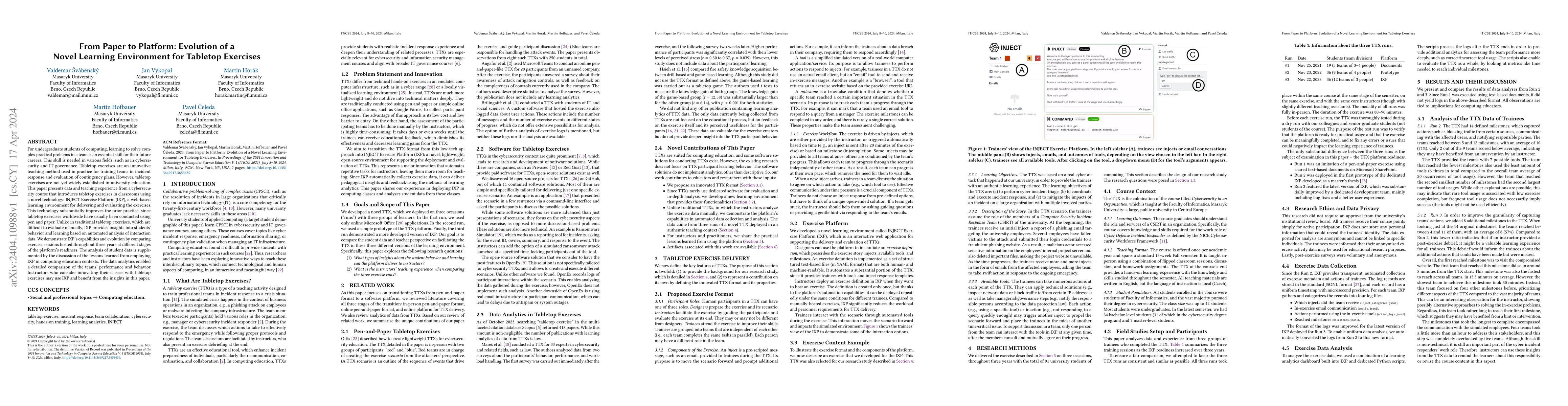 Thumbnail for From Paper to Platform: Evolution of a Novel Learning Environment for
  Tabletop Exercises