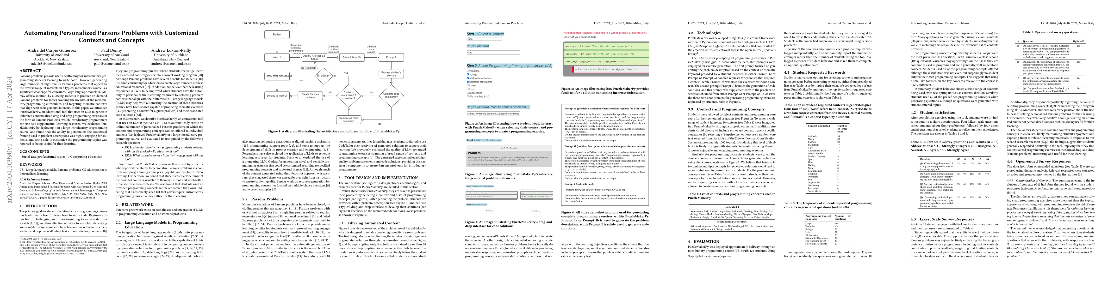 Thumbnail for Automating Personalized Parsons Problems with Customized Contexts and
  Concepts