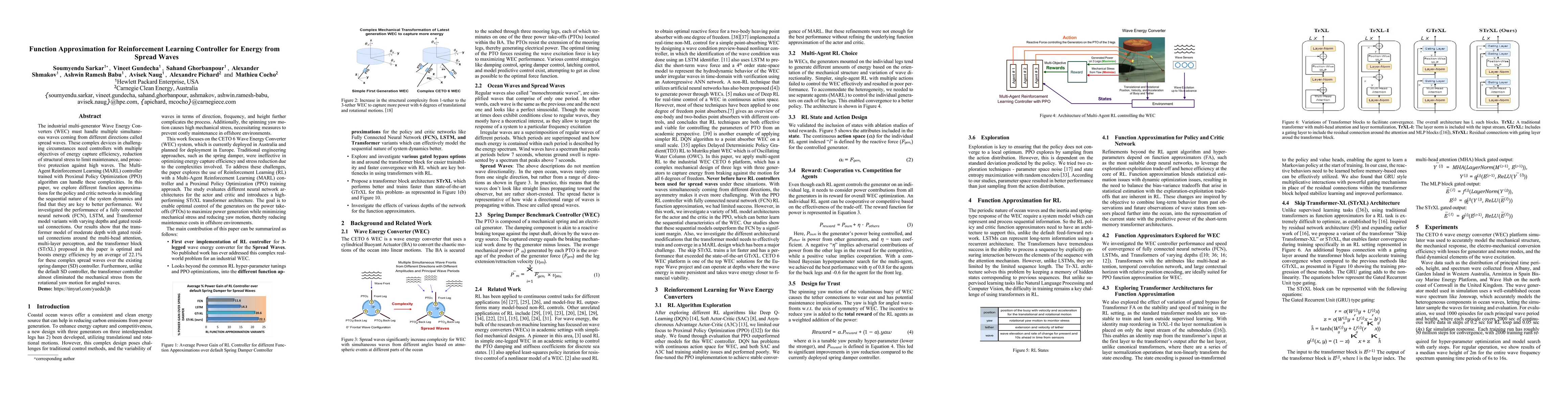 Thumbnail for Function Approximation for Reinforcement Learning Controller for Energy
  from Spread Waves