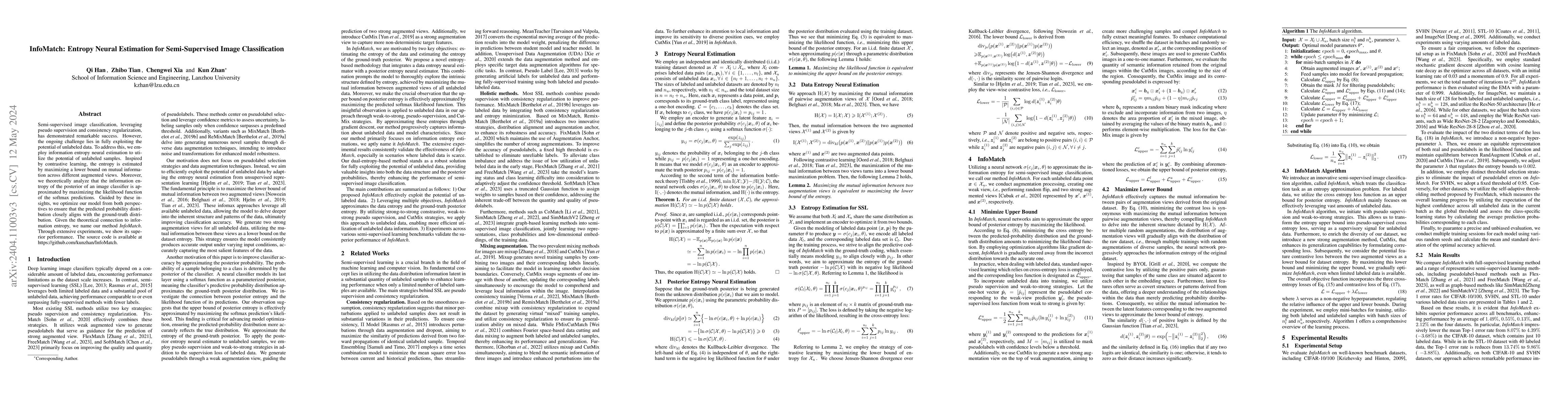 Thumbnail for InfoMatch: Entropy Neural Estimation for Semi-Supervised Image
  Classification