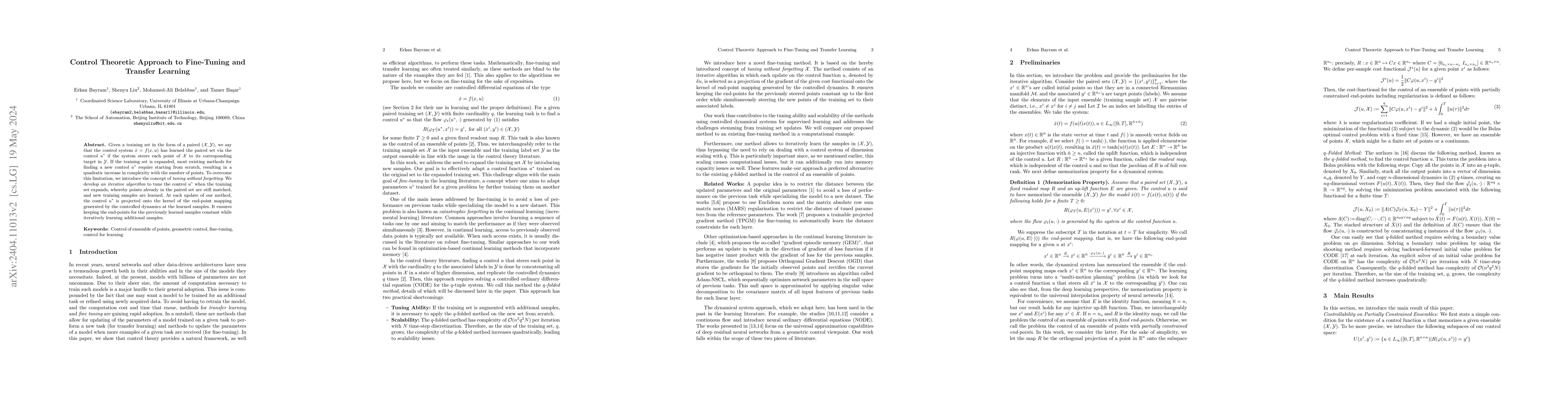 Thumbnail for Control Theoretic Approach to Fine-Tuning and Transfer Learning