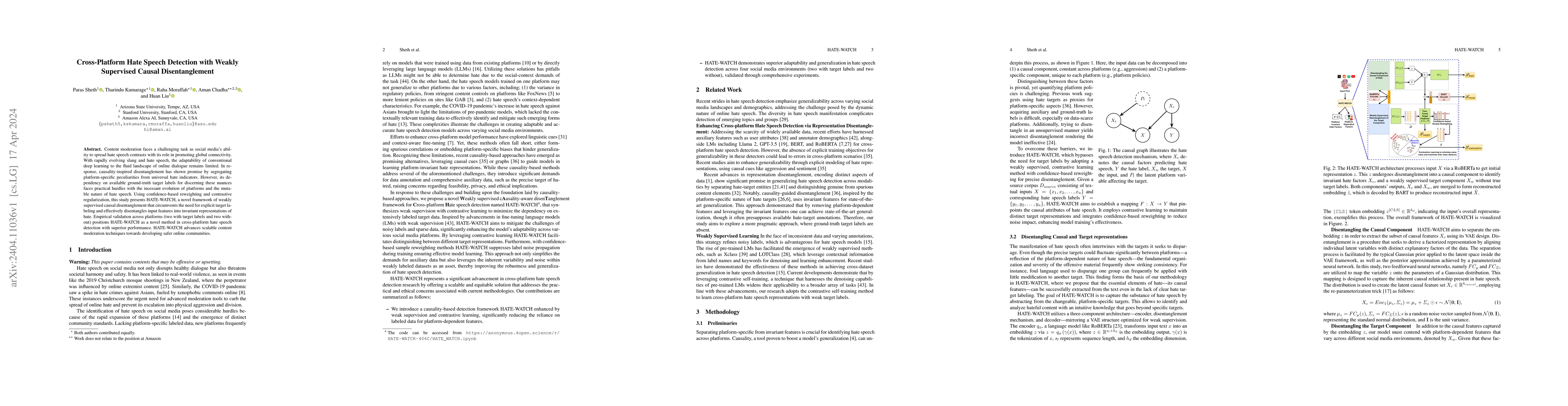 Thumbnail for Cross-Platform Hate Speech Detection with Weakly Supervised Causal
  Disentanglement