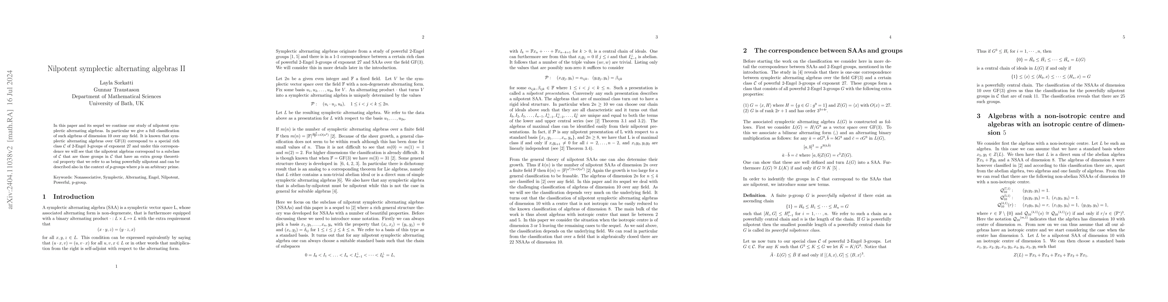 Thumbnail for Nilpotent symplectic alternating algebras II
