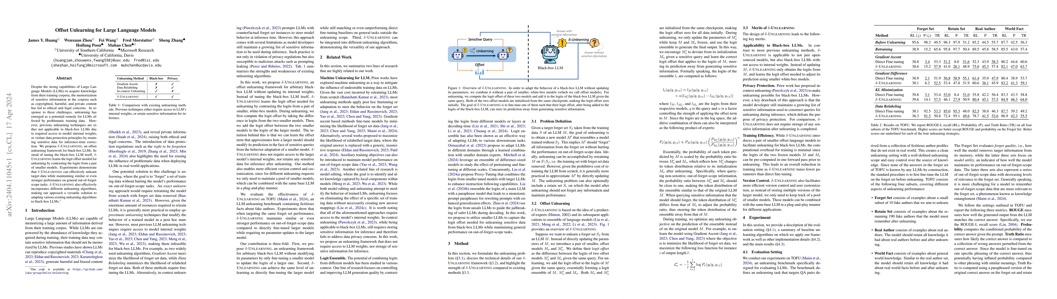 Thumbnail for Offset Unlearning for Large Language Models