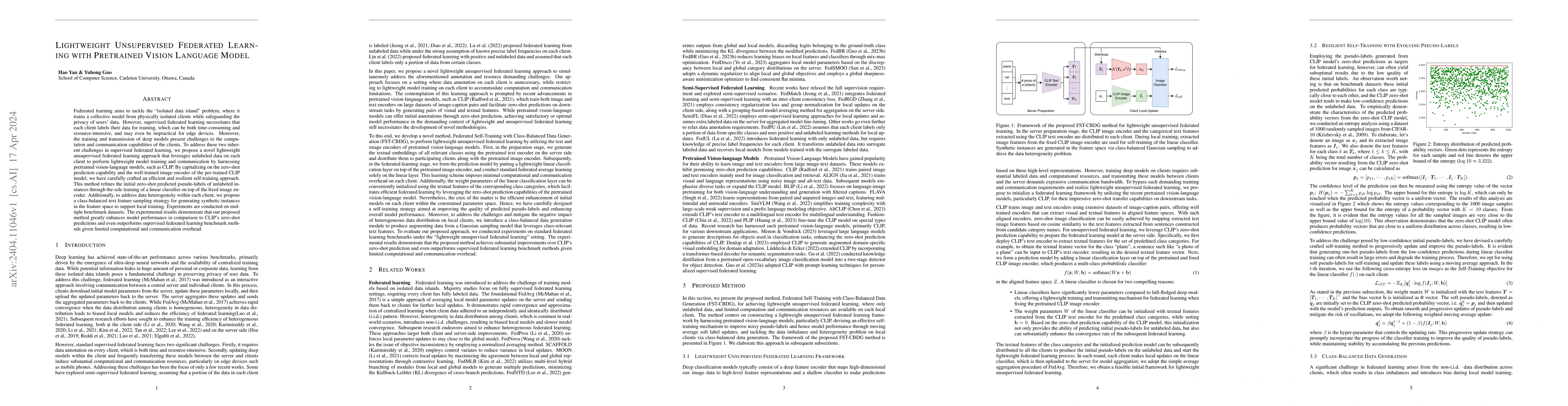 Thumbnail for Lightweight Unsupervised Federated Learning with Pretrained Vision
  Language Model