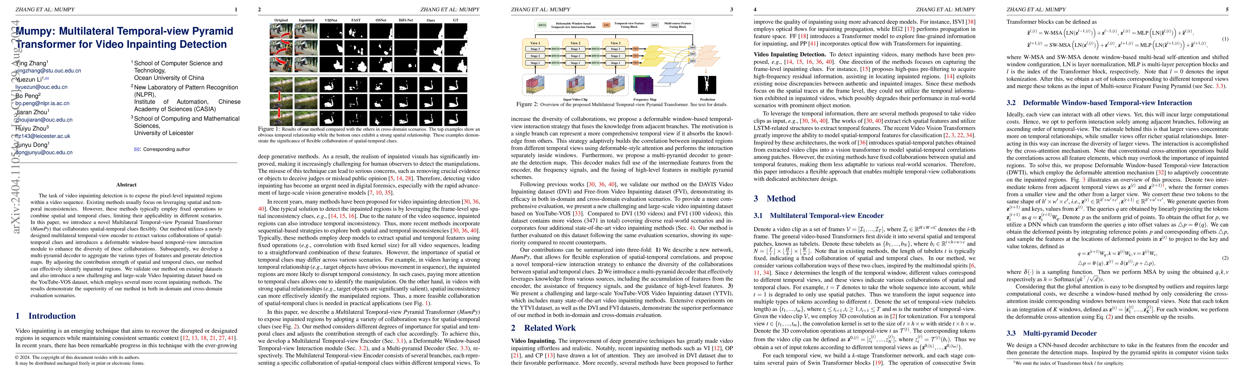 Thumbnail for Multilateral Temporal-view Pyramid Transformer for Video Inpainting
  Detection