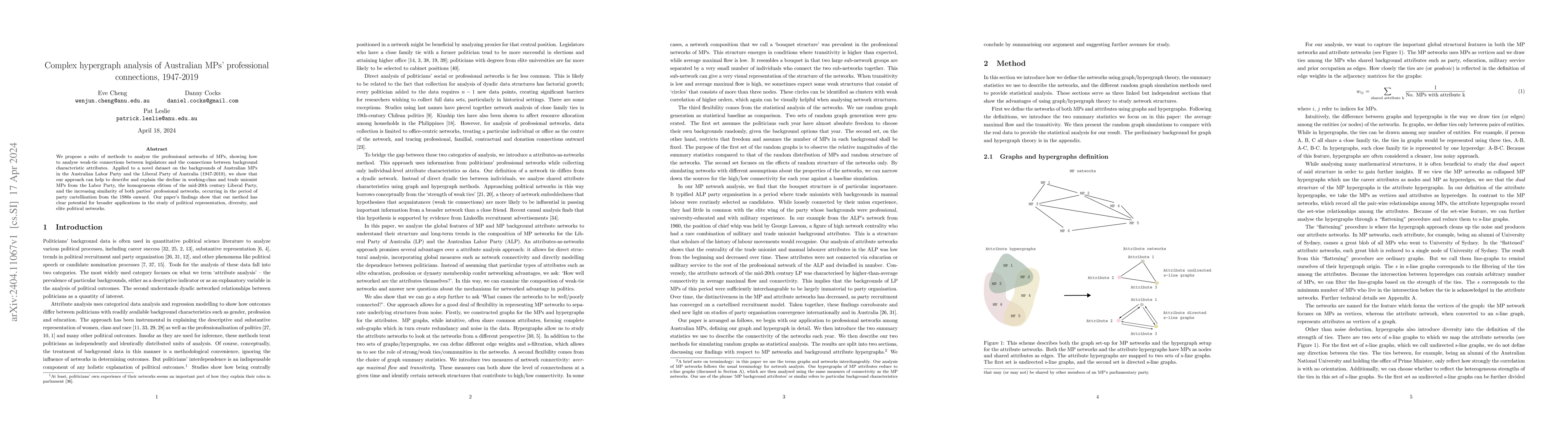 Thumbnail for Complex hypergraph analysis of Australian MPs' professional connections,
  1947-2019