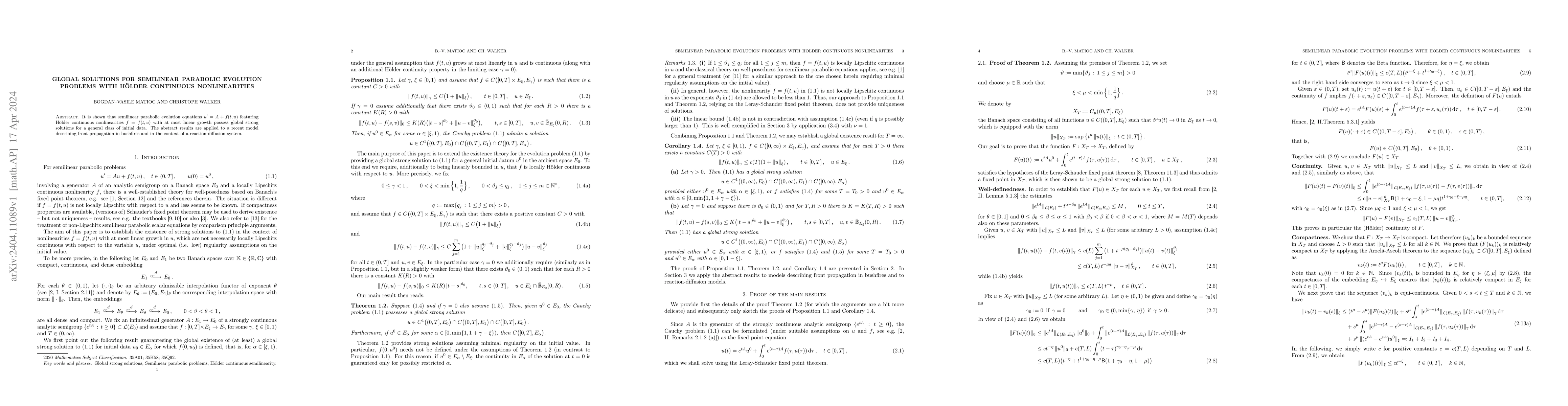 Thumbnail for Global solutions for semilinear parabolic evolution problems with
  H\"older continuous nonlinearities