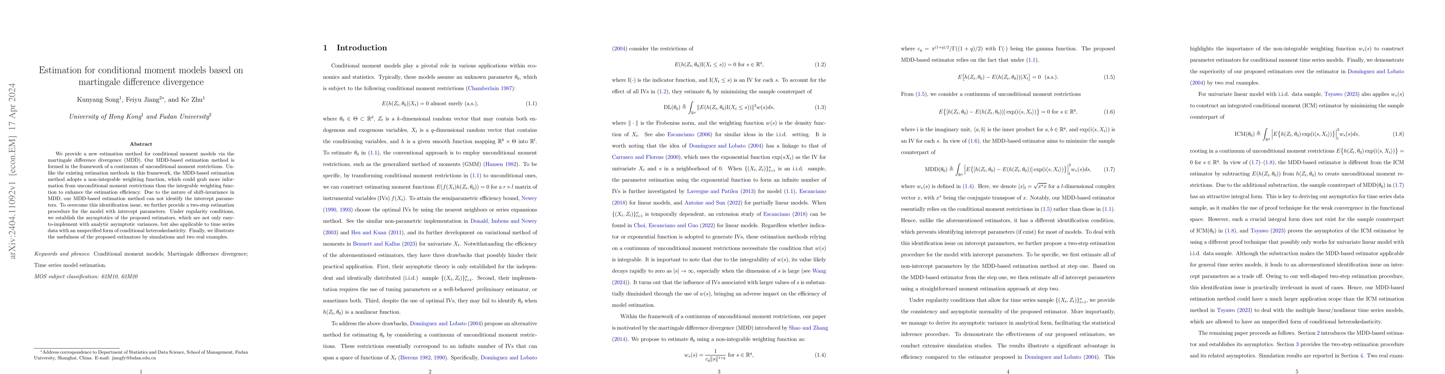 Thumbnail for Estimation for conditional moment models based on martingale difference
  divergence