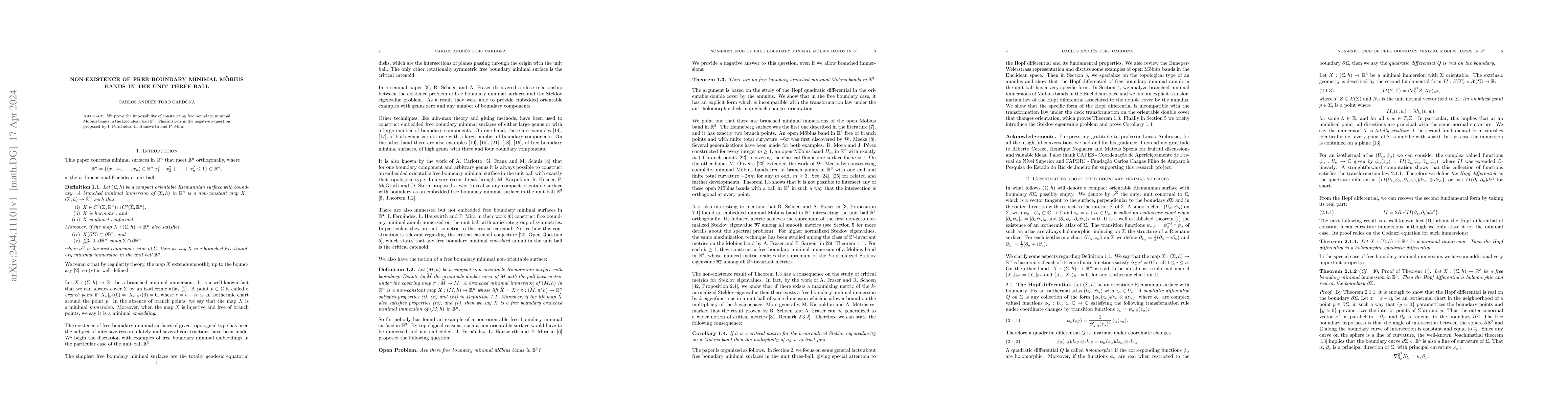 Thumbnail for Non-existence of free boundary minimal M\"obius bands in the unit
  three-ball