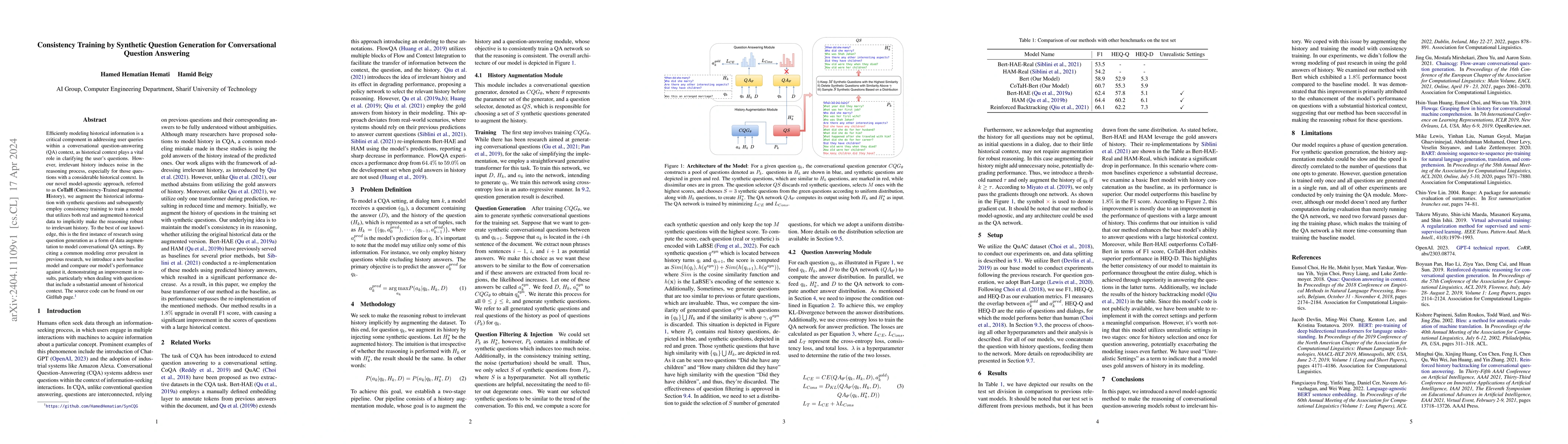 Thumbnail for Consistency Training by Synthetic Question Generation for Conversational
  Question Answering