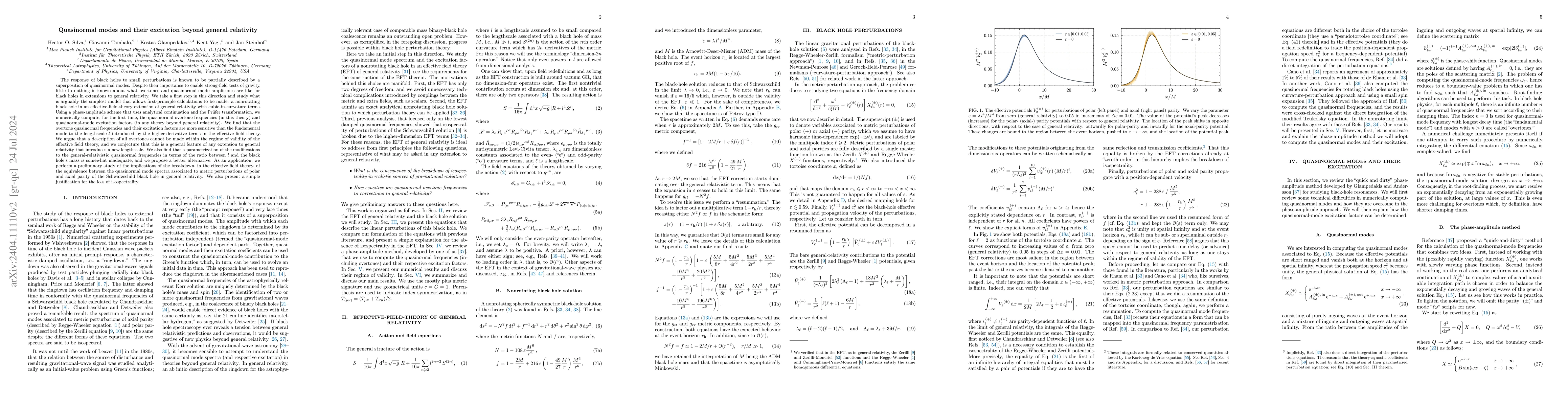 Thumbnail for Quasinormal modes and their excitation beyond general relativity