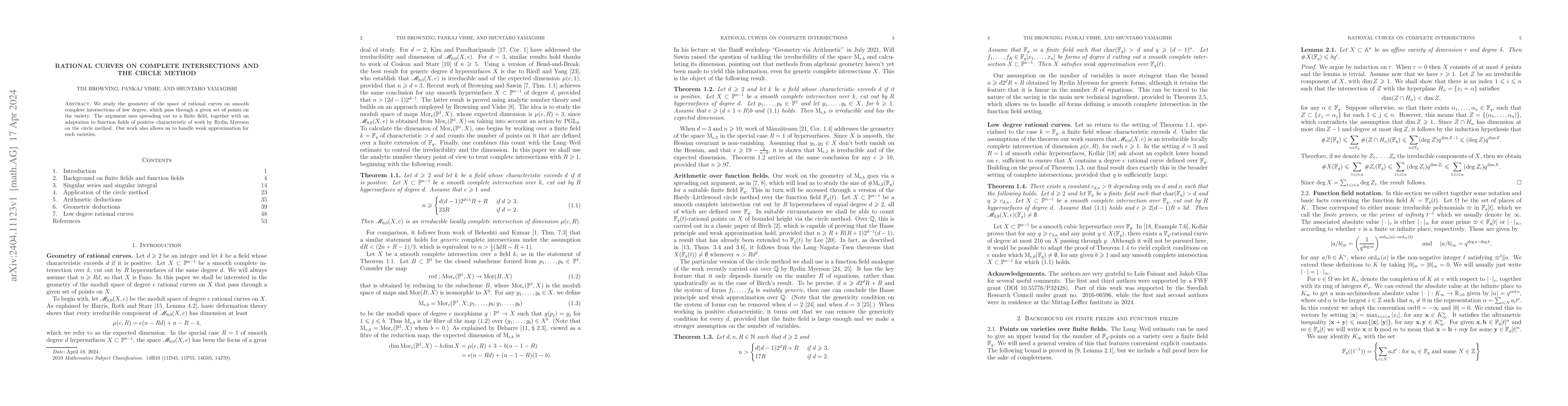 Thumbnail for Rational curves on complete intersections and the circle method